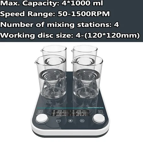 Vista 4 de Multi Point Magnetic Stirrers with Mixing Stations 4 Working Disc Size 120 * 120mm Speed Range 50-1500RPM Max. Capacity 4 * 1000ml Brushless Motor