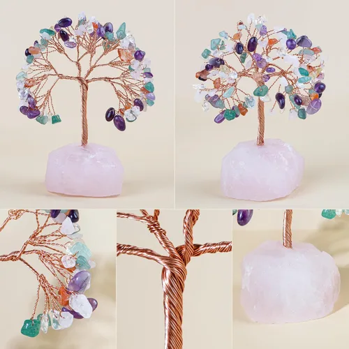 Vista 4 de ZenBless Árbol de la Vida de Piedras de Cristales Curativos de 7 Chakras, Árbol de Dinero Feng Shui, Pequeño Bonsái Falso Zen Espiritual