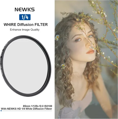 Vista 2 de NEWKS Filtro de difusión blanca suave de 1/4 de 1/4, filtro de efecto cinematográfico de ensueño, vidrio óptico HD para fotografía