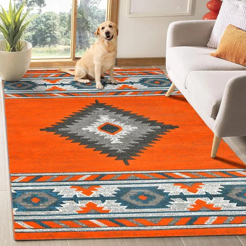 Vista 25 de YHSF South West - alfombra nativa americana del suroeste, fácil de limpiar, gruesa, suave y duradera, alfombra tribal inspirada en indios americanos