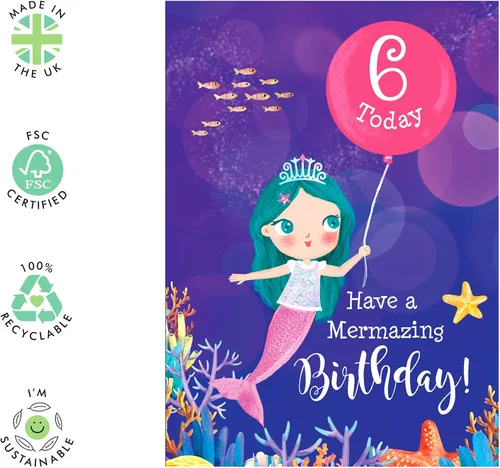 Vista 2 de CENTRAL 23 Tarjeta de sexto cumpleaños para niñas – Mermazing Mermaid 6th Bday – Seis años – Tarjeta de felicitación de feliz 6º cumpleaños
