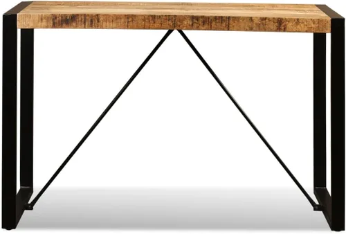 Vista 9 de Mesa de comedor industrial de 47.2 pulgadas, mesa de cocina de madera maciza de mango áspero con patas de acero, marrón y negro, para comedor