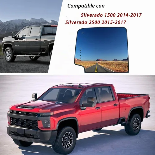Vista 2 de Vidrio de espejo retrovisor calefactado para el lado del conductor izquierdo de remolque para Silverado GMC Sierra 1500 2500 3500 de 2014-2017