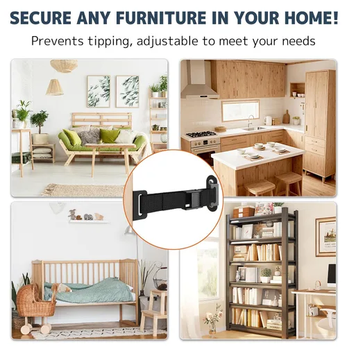 Vista 2 de Anclajes antipunta para muebles (2 juegos), anclaje de pared resistente para muebles, anclajes de pared a prueba de terremotos para seguridad