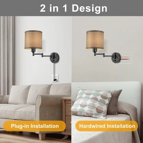 Vista 8 de GOODATE Apliques de pared regulables, lámpara de pared con brazo oscilante, juego de dos apliques de pared, lámpara de pared enchufable, juego de 2