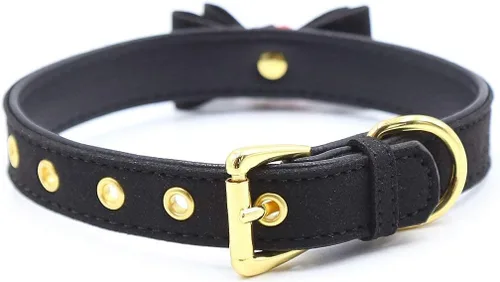 Vista 4 de PU Leather Bow Collar Necklace Choker with Bell Cat Cosplay Kitty Necklace Choker Collar for Women Negro