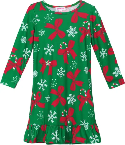 Vista 14 de JESKIDS Camisones de niñas de manga larga con estampado de dinosaurios, vestido de pijama Azul lindo perro