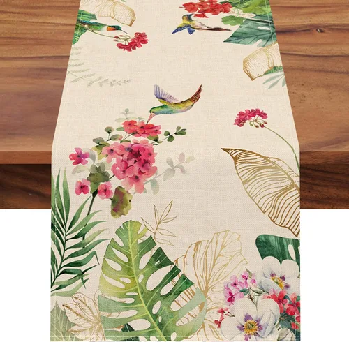 Vista 10 de Seliem Camino de mesa de flores de amapola roja primaveral, acuarela patriótica floral mariposa para el hogar, cocina, decoración botánica, día