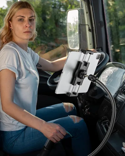 Vista 6 de Soporte para tablet de carril de asiento de automóvil para camión, cuello de cisne resistente para asiento delantero del pasajero con perno de piso