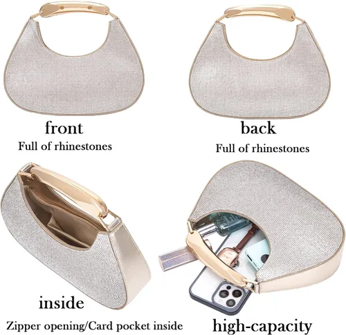 Vista 6 de Bolsos de noche para mujer, bolso cruzado brillante con diamantes de imitación, bolso cruzado para boda, graduación, fiesta, club