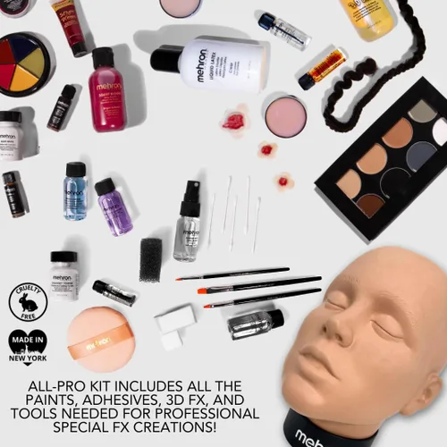 Vista 4 de Mehron Kit de maquillaje especial FX All-Pro con cabezal de práctica Kit completo de escenario profesional incluye cabezal de práctica Efectos