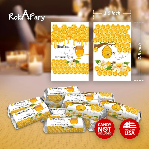 Vista 4 de RokAPary 60 mini envolturas de barra de caramelo con temática de abejorro, calcomanías de barra de caramelo con temática de agradecimiento