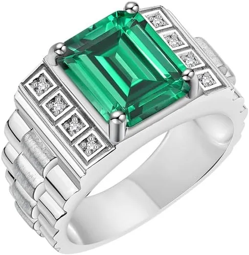 Vista 3 de Rylos anillo para hombre con piedra preciosa con corte esmeralda y diamantes brillantes auténticos en plata esterlina 925, 2564 x 516 pulgadas