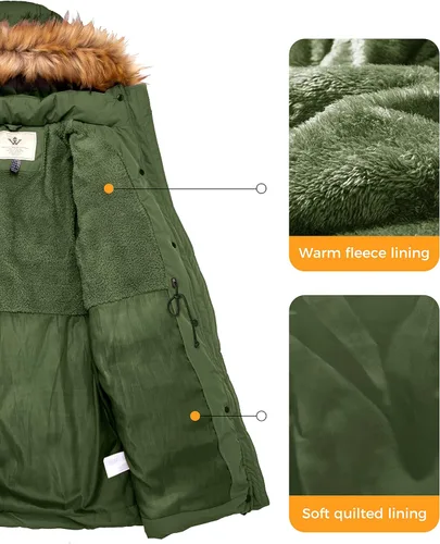 Vista 5 de WenVen Chaqueta acolchada impermeable de invierno para mujer con capucha de piel