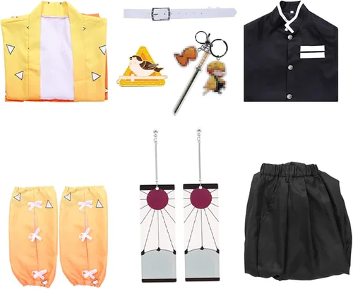 Vista 4 de Zenitsu Cosplay Costume for Kids Adult Anime Tanjiro Nezuko Kimono Halloween Shinobu Cosplay Party