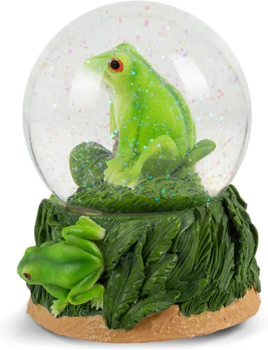 Vista 4 de Elanze Designs Juguetón verde árbol rana figura de mesa hojas de tronco de salto de bosque, 3.93 pulgadas (3.53 pulgadas) resistente con purpurina