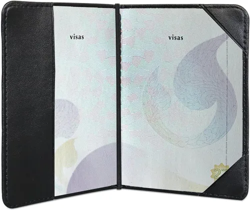 Vista 4 de Funda de cuero para pasaporte con diseño de girasol, tarjeta, protector para pasaporte, banda elástica, accesorios de viaje para hombres y mujeres