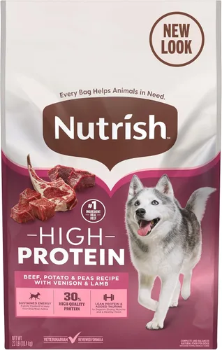 Vista 16 de Nutrish Receta de carne de res, patata y guisantes alta en proteínas con carne de venado y cordero, bolsa de 4 libras, el embalaje puede variar