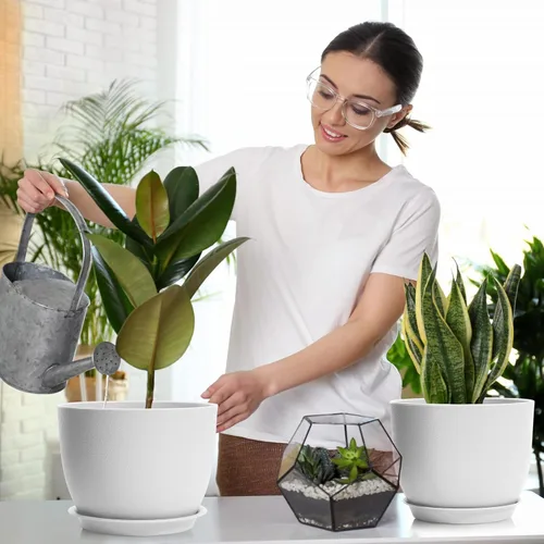 Vista 6 de Macetas de plástico de 12/10/9 pulgadas para plantas de interior Macetas grandes y macetas para decoración del hogar y el jardín