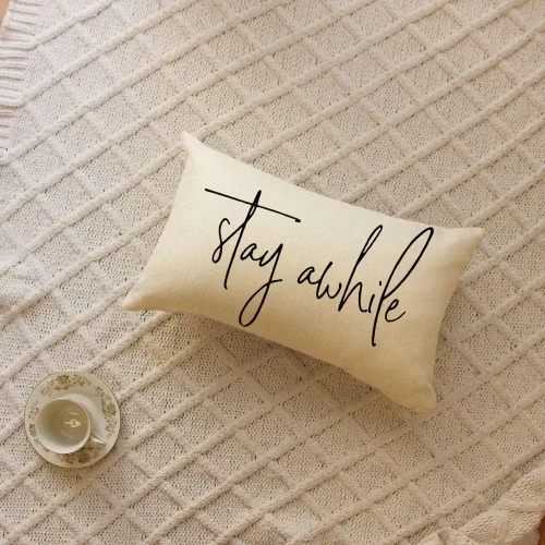 Vista 4 de Ogiselestyle Fundas de almohada de granja con citas Stay Awhile de 12 x 20 pulgadas, fundas de almohada lumbares decorativas para el hogar, funda