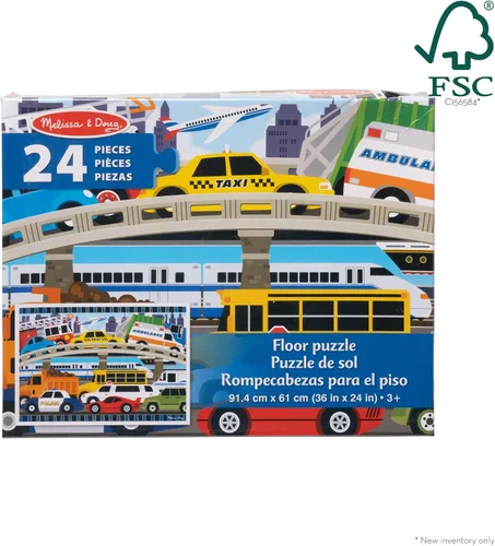 Vista 3 de Melissa & Doug Traffic Jam Rompecabezas jumbo (24 piezas, 2 x 3 pies de largo)