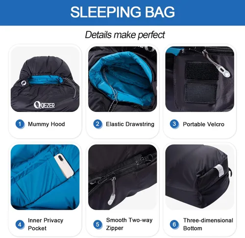 Vista 4 de Down Mummy Sleeping Bag for Adults, 600 Fill Power Backpacking