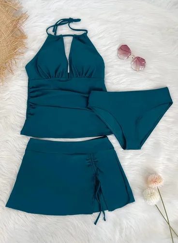 Vista 8 de SuperPrity Women 3 Piece Tankini Swimsuits Halter Tummy Control Bathing Suits with Bikini Bottom Skirt(Available in Plus)