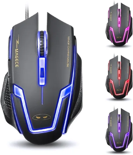 Vista 3 de Magece G1 Professional 3200 DPI LED óptico USB con cable con 6 botones Ratones de ratón para juegos para computadora PC Gamer(negro)