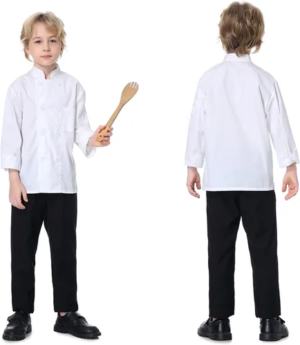 Vista 4 de TopTie Abrigo de chef para disfraz de Halloween para uniforme de cocinero para niños