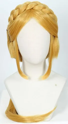 Vista 4 de Linfairy Peluca larga rubia para mujer, pelucas de cosplay de Halloween con 2 orejas de elfo