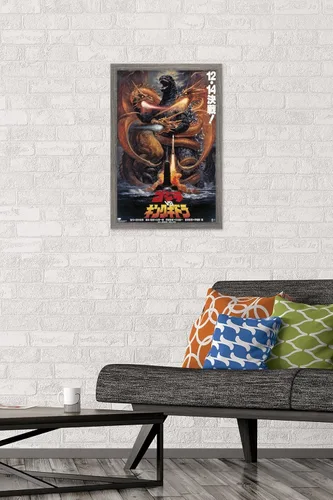 Vista 2 de Trends International Godzilla - Póster de pared de Godzilla vs King Gidorah (1991), 14.725 x 22.375 pulgadas, versión con marco de madera tipo