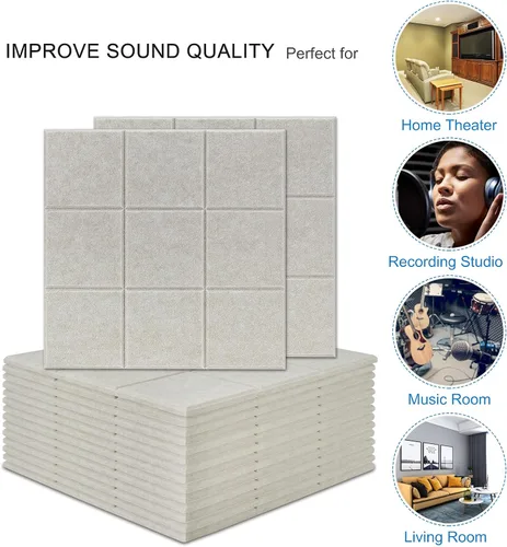 Vista 4 de [Usado] BXI Absorbedor de sonido, paquete de 16 paneles autoadhesivos de absorción acústica de 12 x 12 x 0.4 pulgadas, paneles de absorción