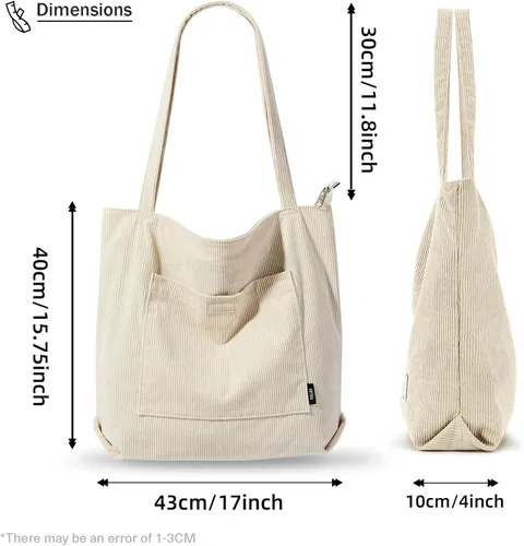 Vista 2 de KALIDI Bolso de mano de pana para mujer, bolso de hombro grande con bolsillo con cremallera, bolso Hobo casual de gran capacidad, bolsa de trabajo