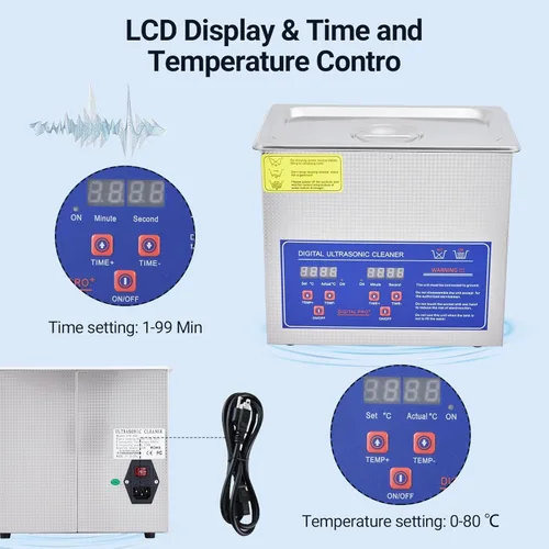 Vista 4 de 3.2L Digital Ultrasonic Cleaner with Heater 40kHz & 120W Cleaning System Timer Control for Jewelry, Glasses, Watches