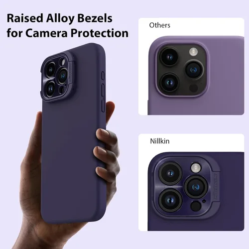 Vista 5 de Nillkin Funda magnética para iPhone 15 Pro Max, silicona líquida compatible con MagSafe, soporte de anillo de cámara integrado, funda magnética