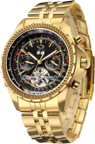 Vista 10 de Gute Reloj mecánico automático de acero inoxidable impermeable para hombre, reloj de pulsera de lujo de cara grande multifuncional Tourbillon