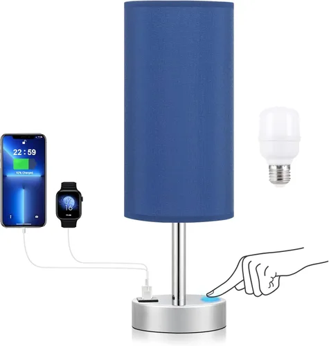 Vista 16 de Dicoool - Lámpara de mesa táctil para mesita de noche de dormitorio - Lámpara de noche con puertos de carga USB-C y USB-A, blanca, lámpara de Metal
