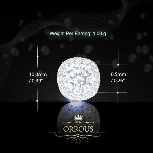Vista 4 de Aretes bañados en oro blanco de 18K con forma de circonita cúbica (1.90quilates) por Orrous & Co.