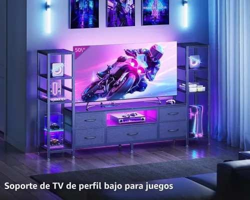 Vista 2 de Casaottima Soportes de TV de 71 pulgadas para centro de entretenimiento de TV de 43, 50, 55 pulgadas con luces LED y tomas de corriente, soporte