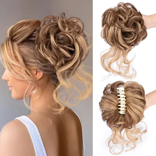 Vista 20 de 2 piezas de Extensiones de Cabello Estilo Moño Despeinado, QIAORUIXIN Extensiones de Cabello Superlargas Estilo Moño Alborotado, Envoltura Ondulada