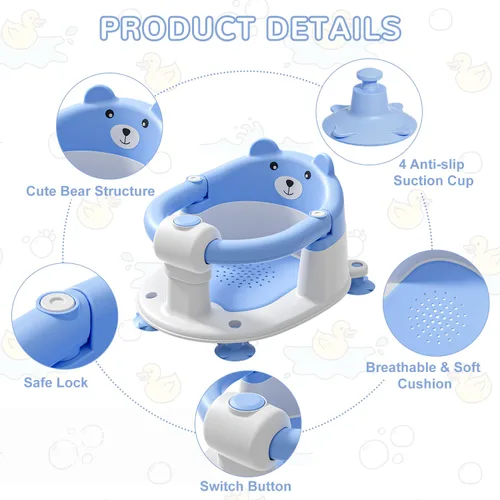 Vista 3 de Asiento de baño para bebés de 6 meses en adelante, asientos de baño antideslizantes para bebés sentados, silla de bañera segura para bebés y recién