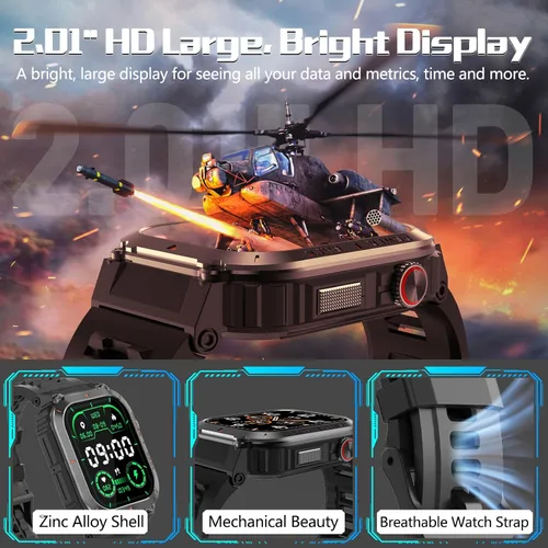 Vista 6 de Reloj inteligente para hombre, relojes inteligentes militares con GPS con llamada/texto, monitor de salud (frecuencia cardíaca/spO2/sueño), Negro