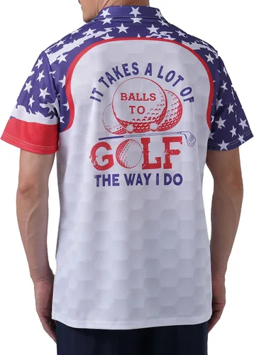Vista 4 de PAGYMO Camisas de golf para hombre, divertidas camisas de golf para hombres, camisas polo hawaianas para hombres, camisa patriótica tropical