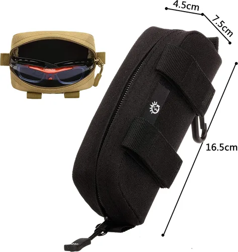 Vista 2 de CamGo Gafas de sol tácticas Estuche rígido portátil Molle cremallera Nylon gafas estuche de transporte con clip