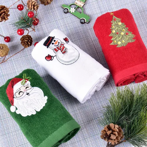 Vista 4 de Toallas de mano navideñas de gran tamaño para baño, 15 x 24 pulgadas, paquete de 3, toallas de cocina de algodón navideñas, juegos de toallas