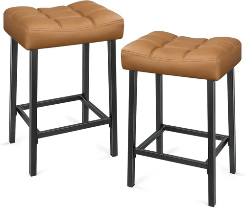 Vista 13 de ERGOSEAT Juego de 2 taburetes de bar de altura de mostrador de 24 pulgadas Parte trasera de metal - Negro