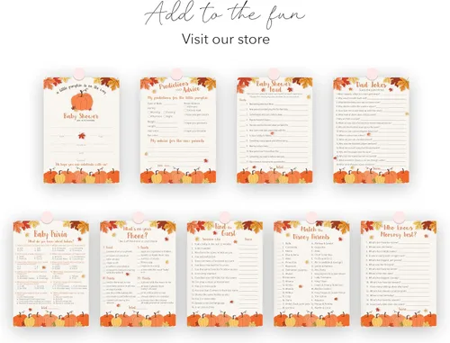 Vista 7 de PUMPKINS - Tarjetas de predicción y consejos – Paquete de 25 – Little Pumpkin Baby Shower Games, nuevos padres, mamá y papá futuros, mensaje de mamá