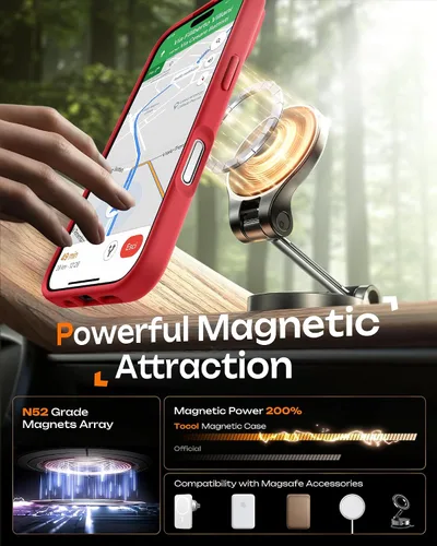 Vista 444 de TOCOL Funda para iPhone 11, compatible con Magsafe, protección completa de cámara, imanes integrados, protección contra caídas, funda translúcida