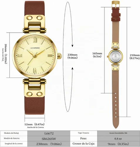 Vista 4 de BEN NEVIS Relojes para mujer, elegante, clásico, pequeño, de cuero dorado 001-Marrón Dorado-P