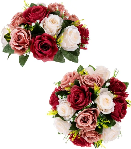 Vista 8 de BLOSMON Bolas de Flores para Bodas, Centros de Mesa de Rosas, 2 Piezas, Flores Artificiales Negras, Bolas Florales Colgantes, Decoración de Arreglos